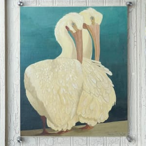 White Pelican Buddies and Snowy Egret Portrait by Barbara Fallenbaum  Image: White Pelican Buddies with frame