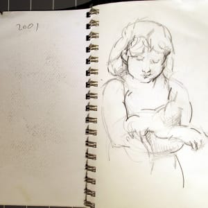 Sketchbook #2028 Pencil and ink ketches [2001] Self Portrait, Studio, Phaedra, Kishiko  Image: #2028.01, 2001, pencil on paper