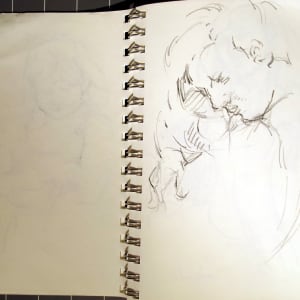 Sketchbook #2028 Pencil and ink ketches [2001] Self Portrait, Studio, Phaedra, Kishiko  Image: #2028.02
