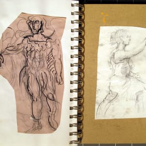 Sketchbook #2028 Pencil and ink ketches [2001] Self Portrait, Studio, Phaedra, Kishiko  Image: #2028.94