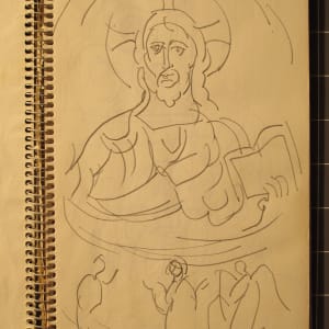 Travel Sketchbook #2059 Sicily [June 1982] pencil and water color on paper, 9.5x5.5"  Image: Cefalu June 18 [Christ Pantocrator] pencil on paper