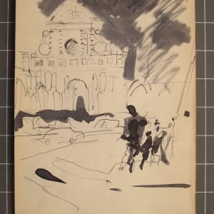 #2062, Travel Sketchbook, Italy [October 1960] charcoal, ink and colored pencil, 9x6.25"  Image: Santa Maria Novella, Oct 8, Alberti, ink wash on paper