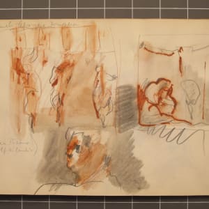 #2062, Travel Sketchbook, Italy [October 1960] charcoal, ink and colored pencil, 9x6.25"  Image: Panels - Abruzzese Dom opera (Andrea Pisano, Arnolfo Di Cambio), colored pencil on paper