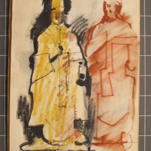 #2062, Travel Sketchbook, Italy [October 1960] charcoal, ink and colored pencil, 9x6.25"  Image: Papa Bonifacio VIII, opera del duomo, Arnolfo di Cambio, colored pencil on paper