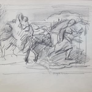 #2071 travel sketchbook, National Gallery D.C., pencil + pastel + watercolor, 8x10"  Image: Carpaccio's Flight into Egypt, National Gallery of Art D.C., pencil on paper