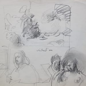 #2071 travel sketchbook, National Gallery D.C., pencil + pastel + watercolor, 8x10"  Image: Visitation, pencil on paper