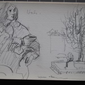 Travel Sketchbook #2081 [January 1973] Brussels, Antwerp Royal Museum of Fine Arts, pencil sketches, 9.25x6.25"  Image: Hals [Stephanus Geraerdts], Jan 12