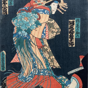 Man abuses another with a fan, woman watches (diptych) by Utagawa Kunisada  Image: Left panel