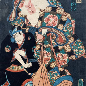 Man abuses another with a fan, woman watches (diptych) by Utagawa Kunisada  Image: Right panel