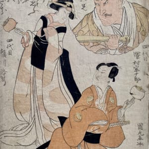 Pink Toned Overalls, Two Women on Left standing, Bubble with Man's Head by Artist Kiruniarse