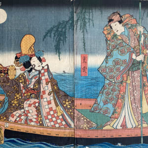 Romantic Scene by a River (Diptych) by Artist Toyokuni III, Utagawa Kunisada