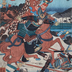Left: War, Center: Two men on horse charge each other 