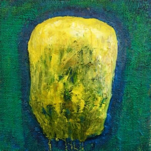 Yellow Impasto Gigante on Green with blue halo by Stephen Bishop 