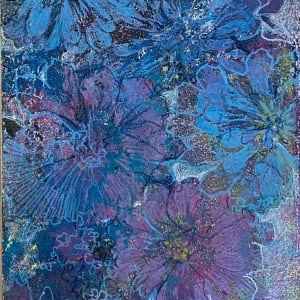 Blue Zinnias,  Framed by Judy McSween