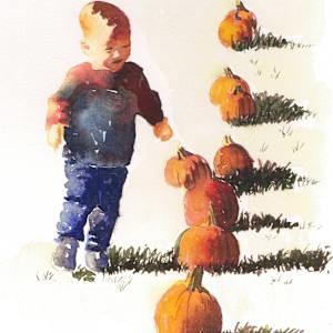 Boy with Pumpkins by Michele Tabor Kimbrough
