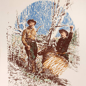 Buckskin & Hogan with Bull Elk by John Hogan