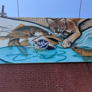Cougar, Trout, and PBR Mural by Unknown Snottock