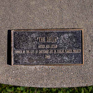 The Drill by Ken Little  Image: Bronze Plaque that says: "Funded by the City of Cheyenne Art in Public Places Project"