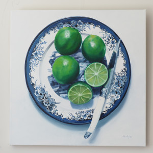 Limes on vintage plate by Mia Laing 