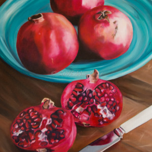 Pomegranates and Pottery by Mia Laing 