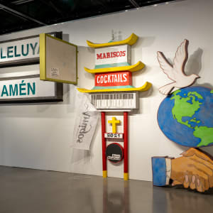 Bienvenidos by Justin Favela  Image: Justin Favela
Bienvenidos, 2022
Cardboard, paper, glue, and paint. 
Dimensions Variable
Courtesy of the Artist