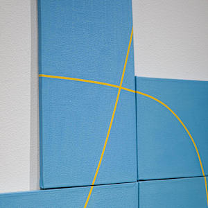 Play With Four Blue Blocks with Lines by Yoko Kondo Konopik  Image: Detail View Marjorie Barrick Museum of Art, Documentation by Krystal Ramirez