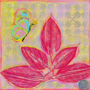 Fuchsia  Citrus Leaves with Butterflies I by Alexandra Anderson Bower