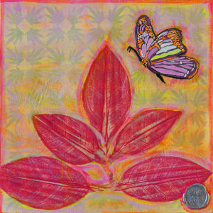 Fuchsia Citrus Leaves with Butterflies II by Alexandra Anderson Bower