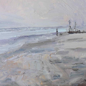 Walk on the Beach Misty Late Afternoon Low Tide by Frances Knight