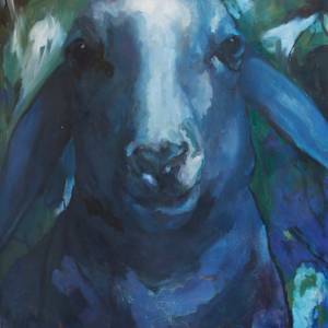 Green Garden Blue Sheep by Claudia Pettis