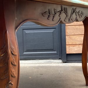 Antique French walnut dining table with painted top 