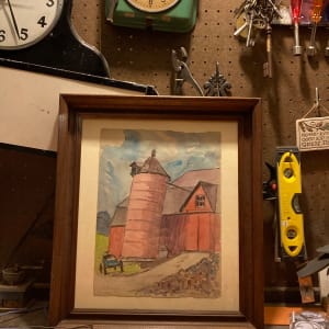 Framed signed George Raab watercolor red silo 