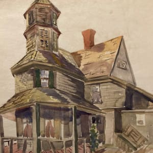 framed watercolor of Victorian home by Schultz 1940's