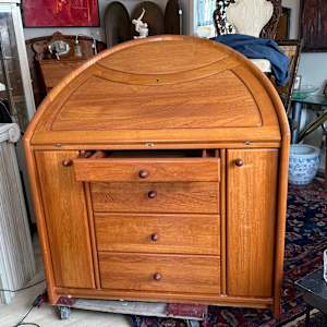 Danish solid teak rounded drop front desk, Image 2.