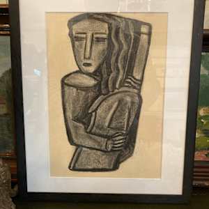 Original charcoal of Art Deco woman 