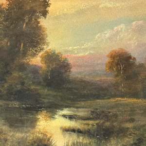 Signed 19th century pastel landscape with stream 