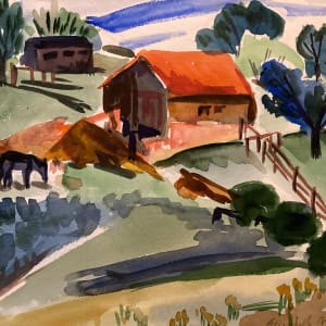 Unframed Elizabeth Grant watercolor Red Barn 