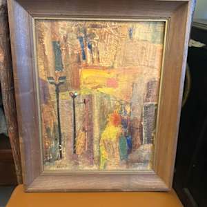 Original abstract collage painting street scene
