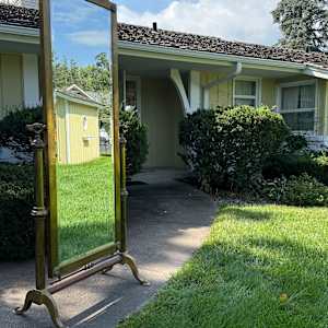 1930's Parisian solid brass cheval mirror 