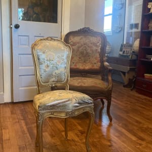 Gold guilt French carved chair with as is silk covering 