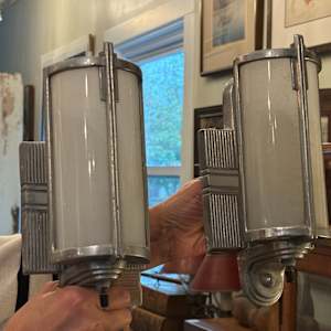 Pair of Art Deco bathroom chrome sconces 