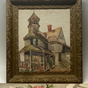 framed watercolor of Victorian home by Schultz 1940's 