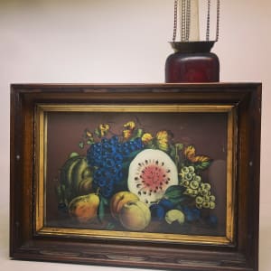 Framed turn of the century German fruit still life lithograph 