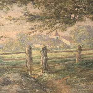 Framed Peter Roos original painting on canvas landscape  with fence #87 