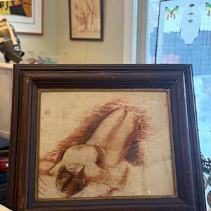 Framed original colored nude drawing 