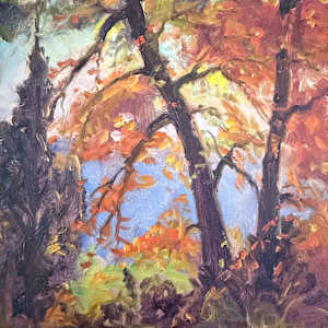 Carl G. T. Olson original oil painting on board fall trees SD16