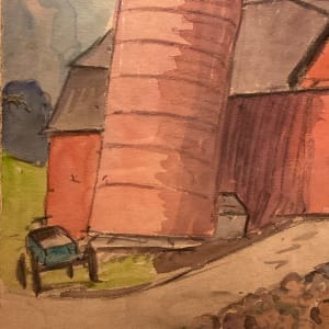 Framed signed George Raab watercolor red silo 