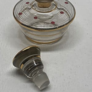 Art Deco hand painted gold with red dots perfume bottle with stopper 