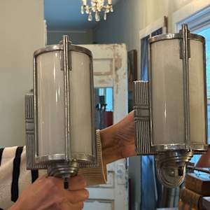 Pair of Art Deco bathroom chrome sconces 