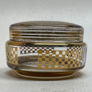 Art Deco gold painted checker board patten covered powder dish 